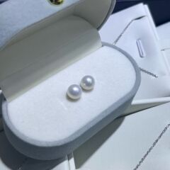 诸暨淡水珍珠批发7mm无核正圆耳钉微微瑕包邮s925银针高级感纯银