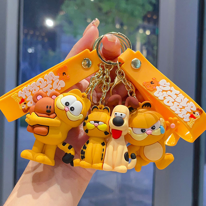 Cartoon Garfield Keychain Small Pendant Three-Dimensional Doll Car Keychain Student School Bag Pendant Manufacturer Wholesale