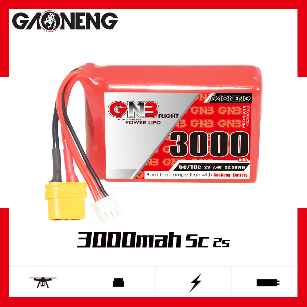 GNB高能3000mAh 2S 7.4V 5C RadiomasterTX12遥控器足容量锂电池