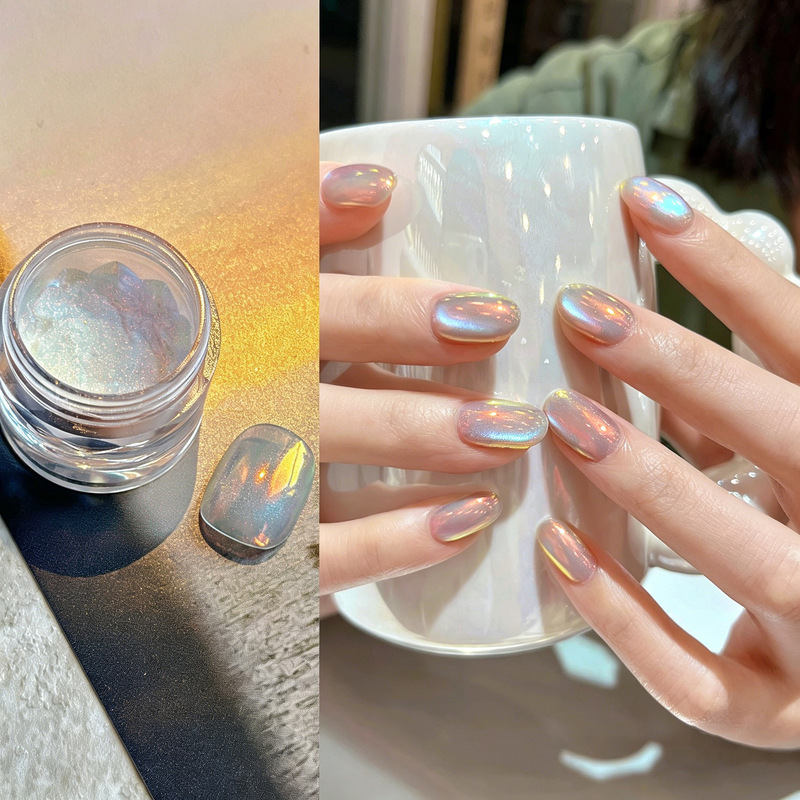 Sunset Glow Nail Art High-Quality Fine Non-Grainy Iridescent Aurora Powder Magic Mirror Powder Moonlight Powder Decoration Wholesale