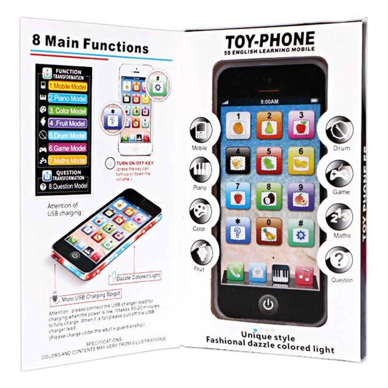 Yphone inglés simulación de música aprendizaje juguete ligero teléfono móvil historia máquina educación temprana juguete teléfono móvil con cable USB