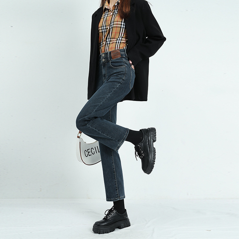 Women's Cigarette Jeans 2026 Spring New High-Waisted Slim-Fit Stretchy Petite Straight-Leg Pants Long Pants