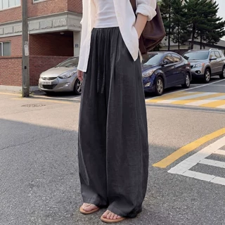 亚麻弯刀裤女裤子夏季薄款胖mm大码宽松垂感防晒棉麻阔腿裤小个子