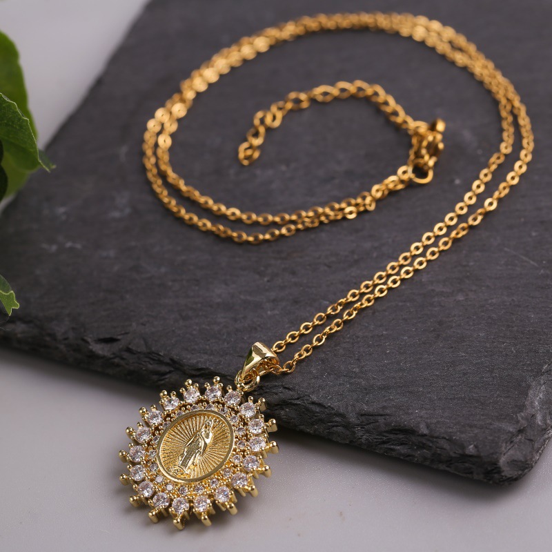 creative copper inlaid zirconium Virgin Mary necklace wholesale nihaojewelry