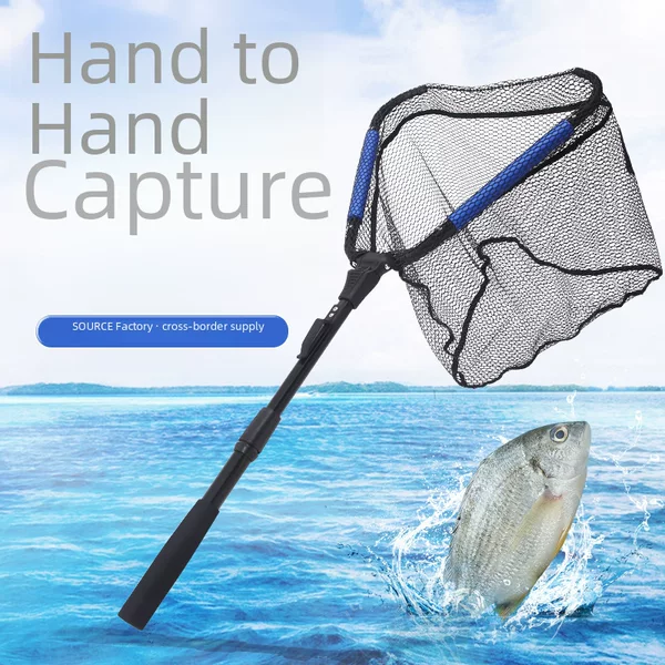 Cross-border Luya triangle foldable telescopic hand-made net aluminum alloy fishing net Amazon floating fishing net