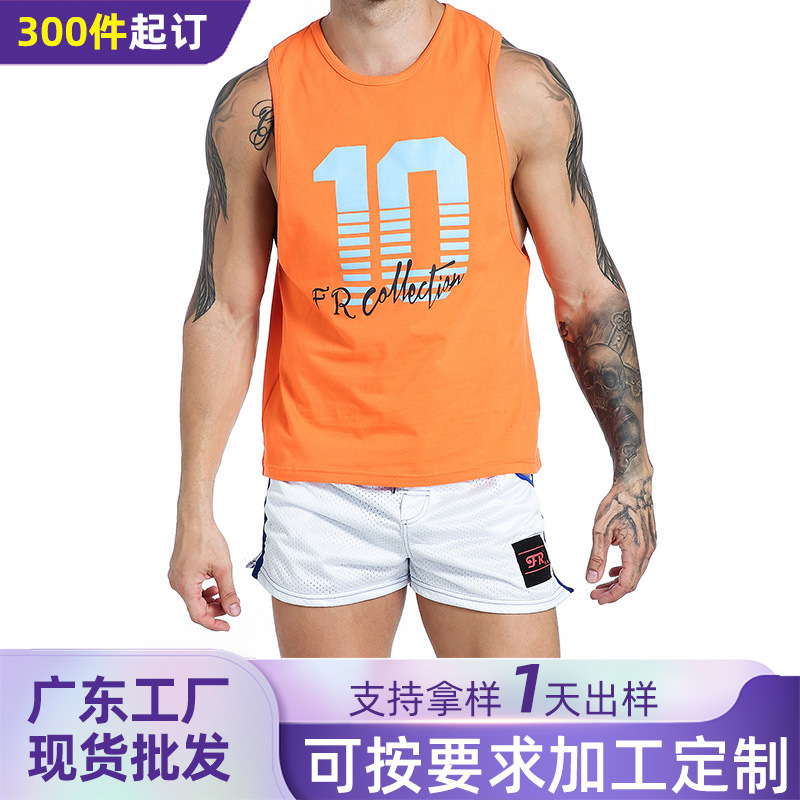 New factory direct foreign trade Men's vest loose cotton personalized printing sports vest men's European code FR015