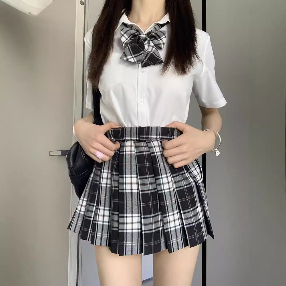 THORNY RABBIT 오리지널 기본 JK 유니폼 화이트 셔츠 여성용 반팔 대학 스타일 긴팔 아코디언 플리츠 셔츠 탑