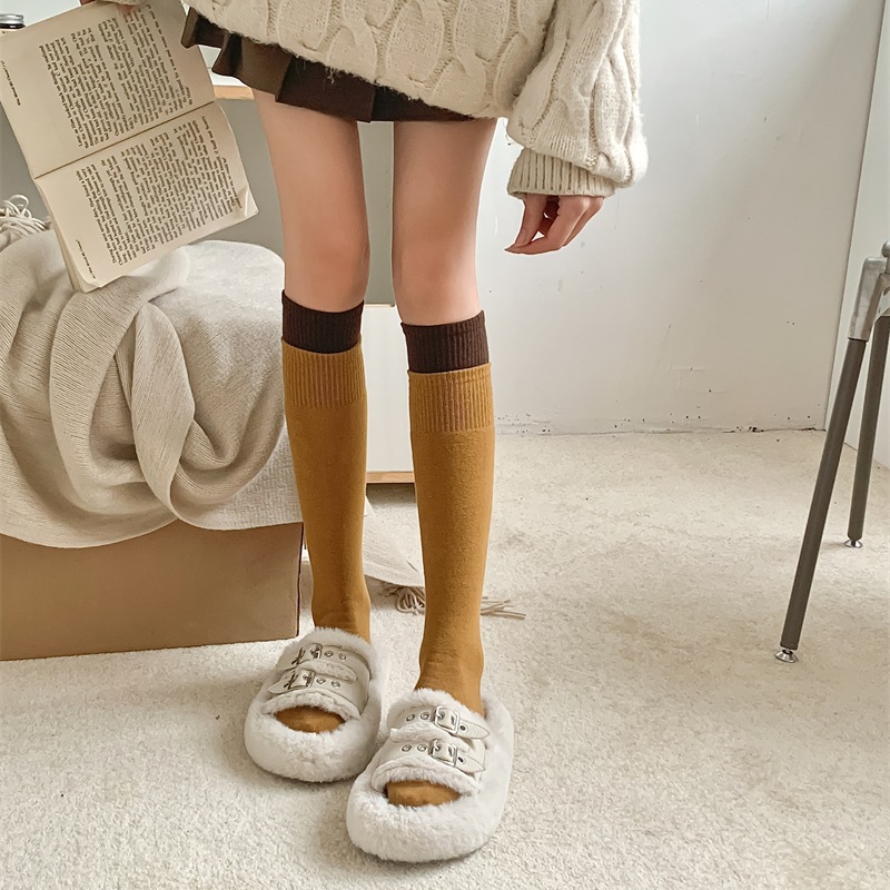 Autumn winter thick looped color blocked calf Korean Instagram internet famous double ribbed warm and slimming JK long_voghion.com