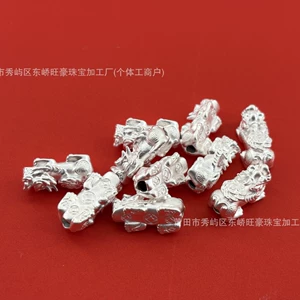 S999 pure silver 3D hard silver Pixiu spiral bead handmade DIY accessory loose beads for fortune bracelet beading accessories