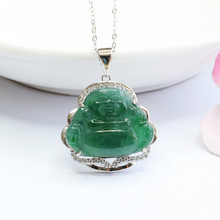 眷钰 S925银镶天然翡翠冰种满绿佛公吊坠弥勒佛直播代发S2040902