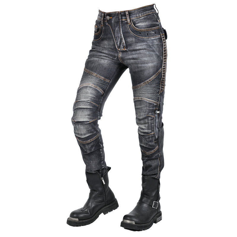 VOLERO pantalones vaqueros de la motocicleta de las mujeres de la vendimia lavada pantalones de montar casuales pantalones de Kevlar resistente al desgaste anti-caída