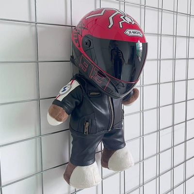 Motosiklet dəbilqələri – doll helmet bear AGV - height-28cm-black-bear-m-red-ant-upgraded-internal-buckle