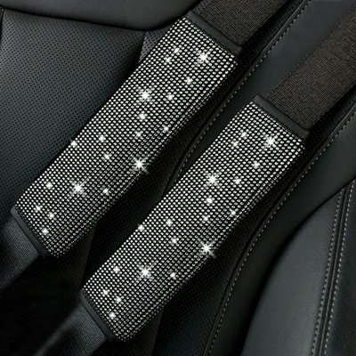 Cross-Border Foreign Trade Goddess Dazzling Diamond-Studded Rhinestone Full Diamond Car Seat Belt Shoulder Pad Glitter Stickers (Seat belt shoulder pad) - white-right-2517
