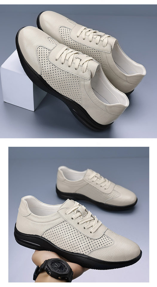 Giày da lỗ nam da bò lớp đầu, đế mềm chống trượt, thoáng khí, kiểu sneaker thể thao — Giày bệt GX màu trắng kem 88332, Giày bệt GX màu đen 88332 chi tiết 21