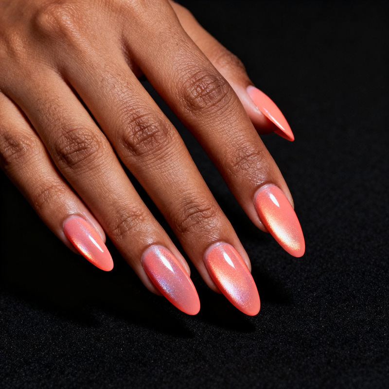 Ins-Style Coral Pink Cat-Eye Press-On Nails, Long Almond-Shaped Orange Finished Nail Pieces, Cross-Border Supply Available for Dropshipping Ins-Style Coral Pink Cat-Eye Press-On Nails, Long Almond-Shaped Orange Finished Nail Pieces, Cross-Border Supply Available for Dropshipping