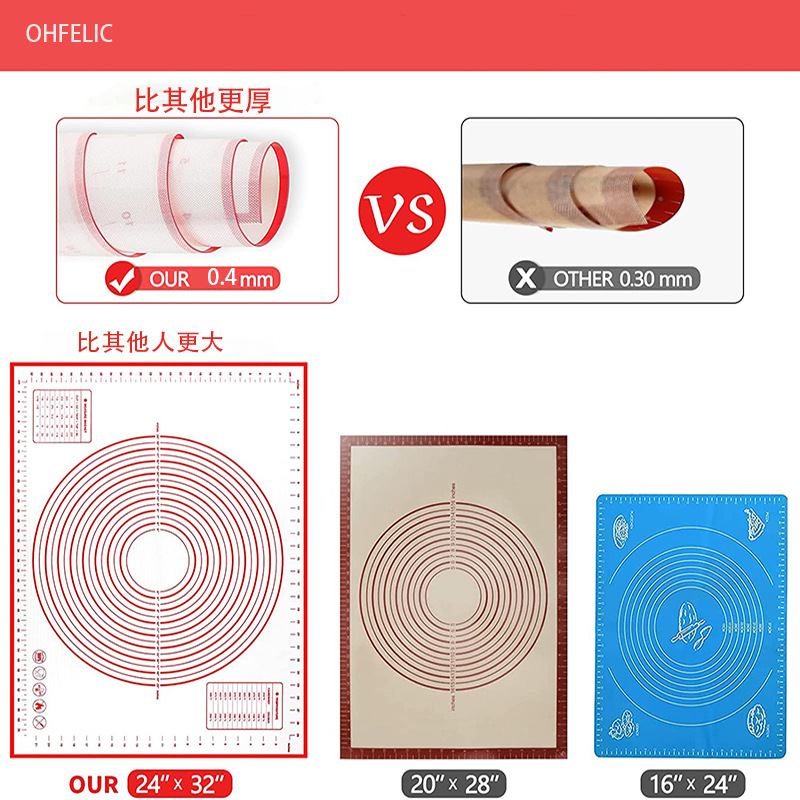 Large Silicone Dough Mat and Non-Slip Rolling Mat, Dough Board, Pastry Mat, Baking Mat, Rolling Pin Mat for Home Use