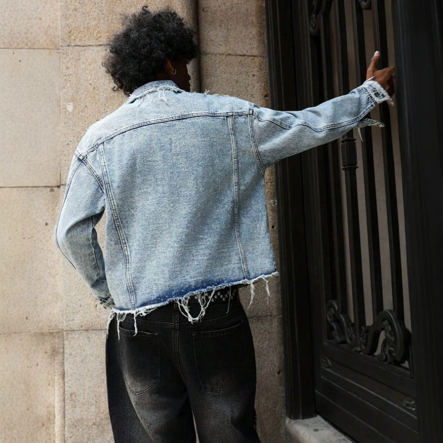 Giacca di jeans casual da uomo, cardigan alla moda con risvolto, stile coreano, versatile, primaverile, leggermente elasticizzato, in poliestere_voghion.com