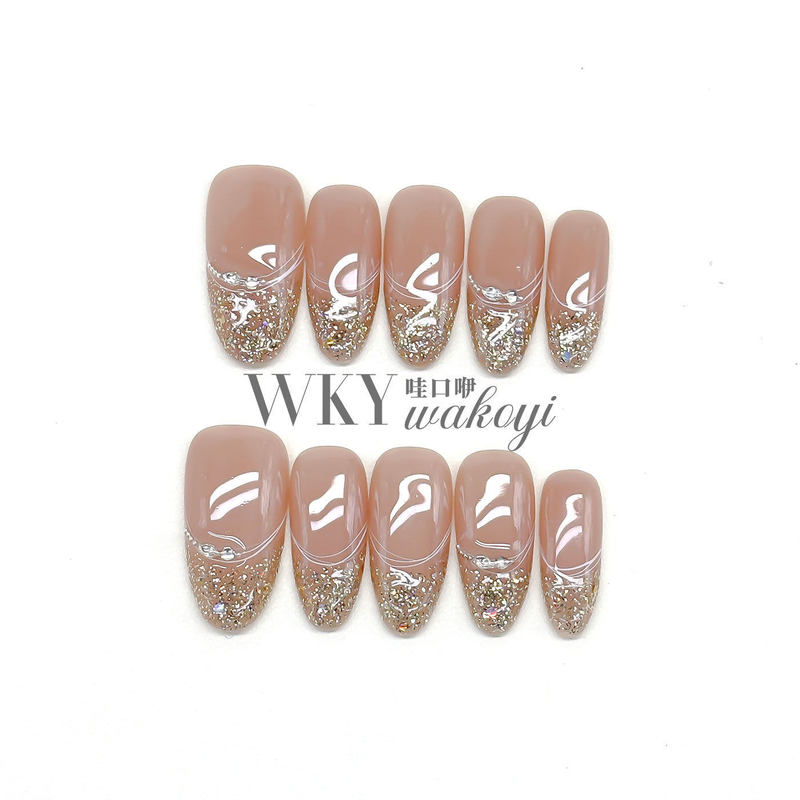 Nude Color Handmade Wearable Nail Art Stickers Oval Ganlu Temple Huanhuan Nail Art Commuting Natural Style 2026 Model