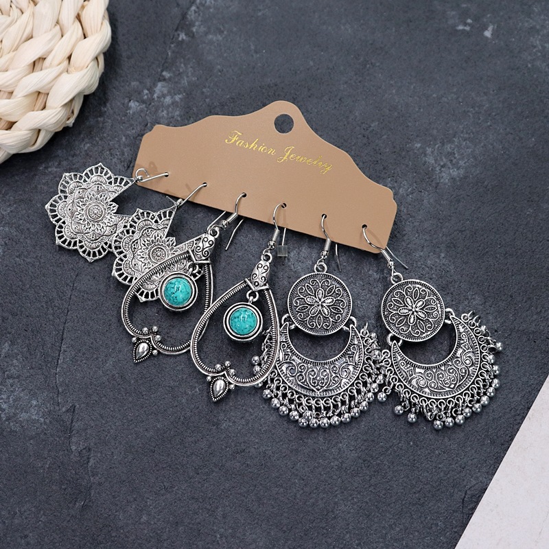 1 Set Retro Flower Alloy Turquoise Seed Bead Handmade Women's Drop Earrings display picture 15