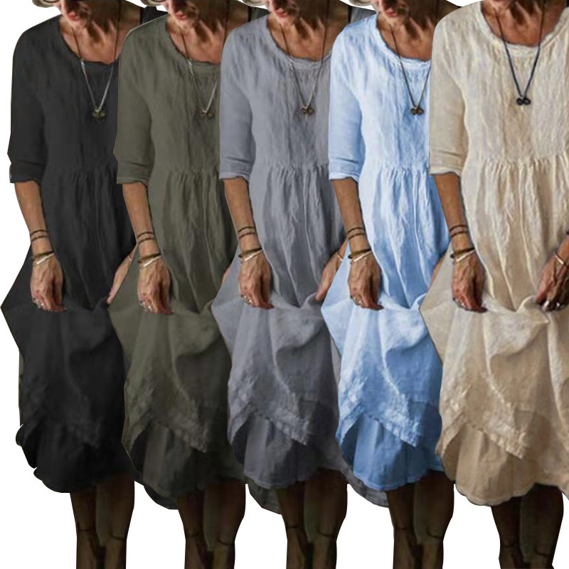 2024 Amazon Hot Selling Solid Color High Waist Pleated Dress Loose New Style Robe Artistic Women's Clothing 2024 Amazon Hot Selling Solid Color High Waist Pleated Dress Loose New Style Robe Artistic Women's Clothing