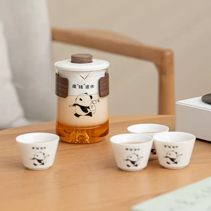 Handheld elite tea set for traveling, travel sophisticated equipment for camping, panda, full set