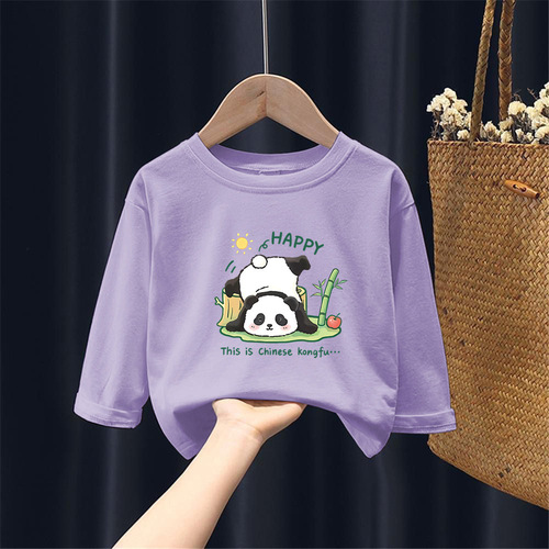 H2353# Boys' and Girls' 100% Cotton Long-Sleeve T-shirts Children's Clothing Autumn Casual Top for Middle Children Basic Shirt