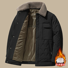 翻领纯色棉衣男冬季中年保暖厚款休闲百搭可脱卸毛领棉袄外套2566