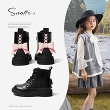 斯纳菲女童靴子亲子鞋秋季新品马丁靴儿童短靴小公主黑色单靴