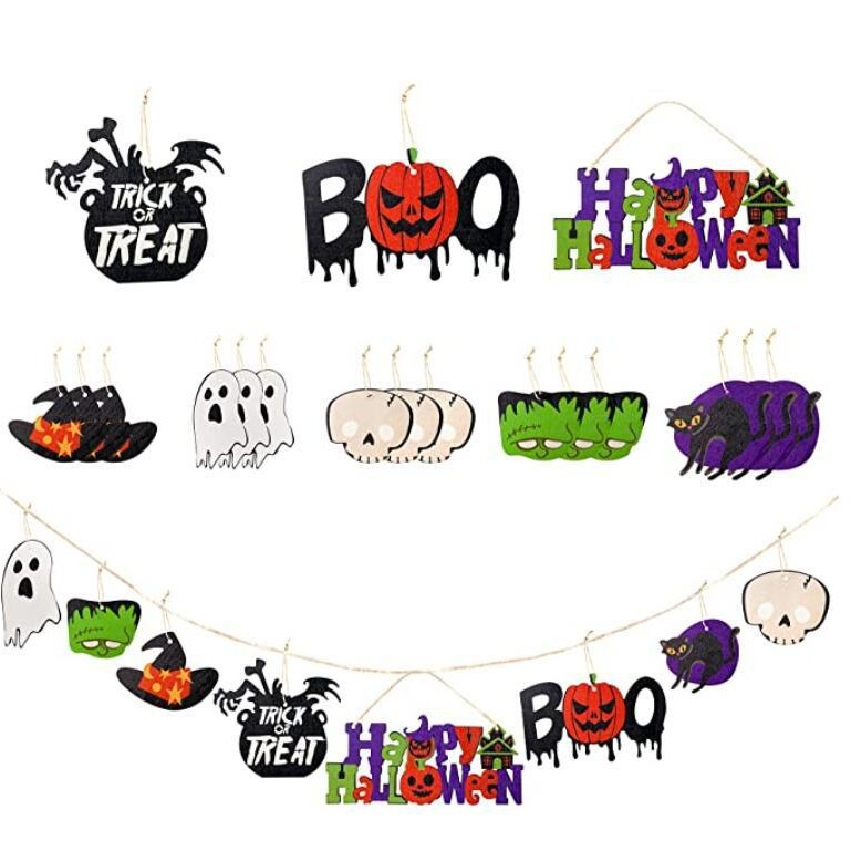 8 estilos feliz Halloween madera chip Boo bruja sombrero gato negro colgante decoración fantasma Festival madera fiesta decoración suministros