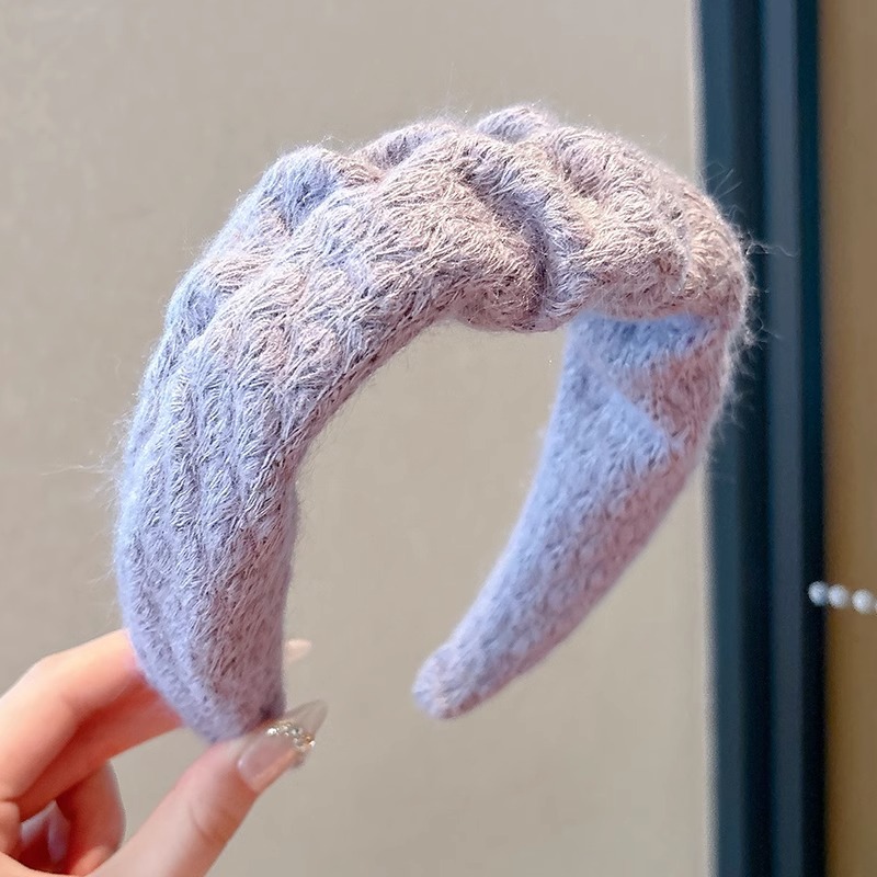 Retro cráneo alto cline cabello azul cabello de cabello de mujer borde ancho temperamento otoño invierno lavar la cara broca de cabello adornamiento