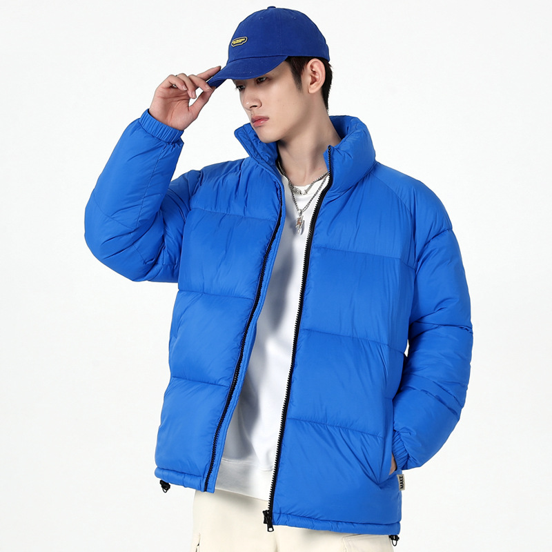 Chaqueta de hombre de otoño e invierno chaqueta acolchada de algodón cálida informal suelta blusa juvenil cuello alto simple celebridad de Internet misma chaqueta de pan a prueba de viento