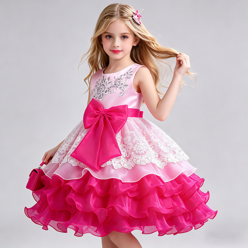 Girl's Dress Skirt Bow Flower Girl's Wedding Dress Evening Dress Birthday Party Shaggy dress Show Dress
