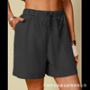 Summer solid shorts for leisure, Amazon, European style, cotton and linen, elastic waist