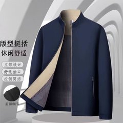 跨境男士外套春秋季2025新款男外套立领商务休闲中年爸爸装夹克男