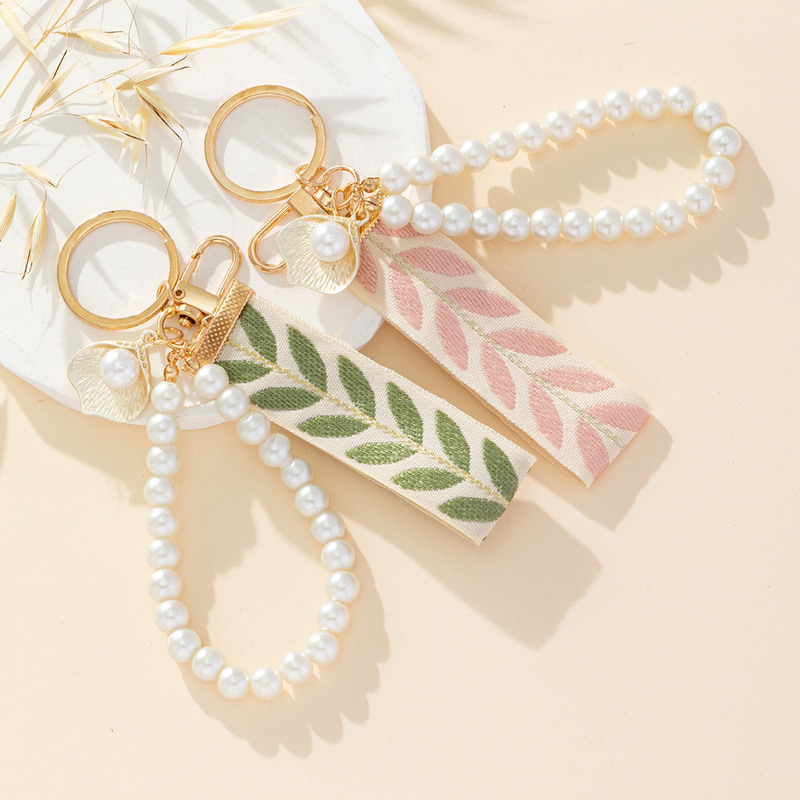 New DIY ribbon Pearl keychain pendant women's jewelry bag car key creative ribbon hanging chain