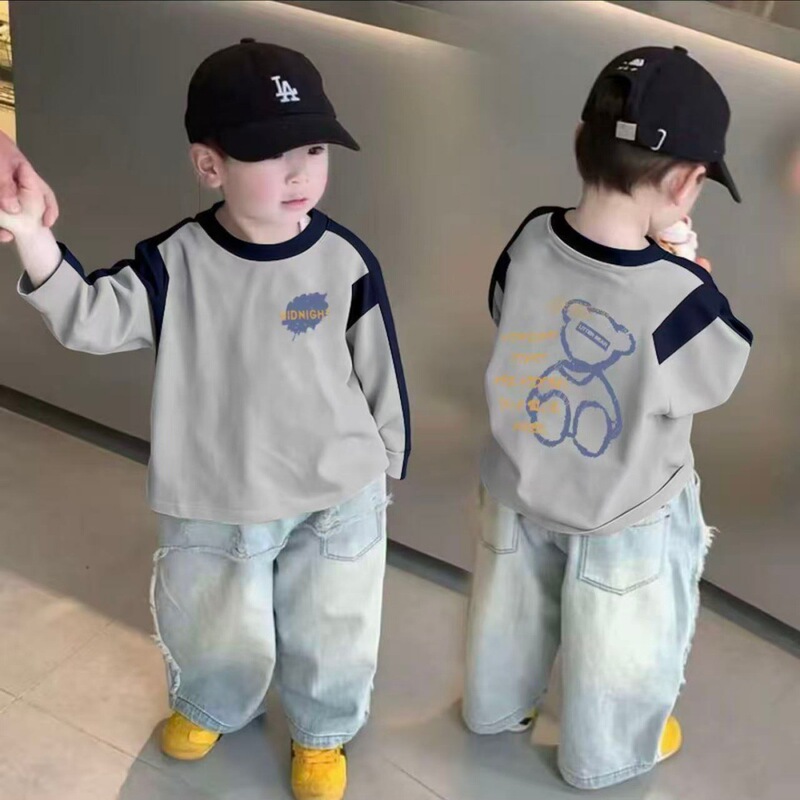 100% Pure Cotton Children's Color-Blocked Base Shirt, Popular Round-Neck Top for Older Kids, Baby Cartoon Print T-Shirt 100% Pure Cotton Children's Color-Blocked Base Shirt, Popular Round-Neck Top for Older Kids, Baby Cartoon Print T-Shirt