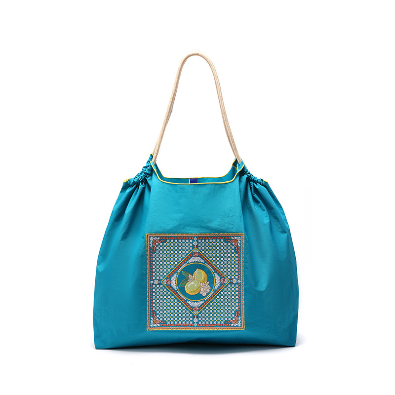 Bolsa de compras ecológica de cadena de bolas casera japonesa, bolsa de lona portátil bordada de tela de nailon, bolsa de compras de nailon