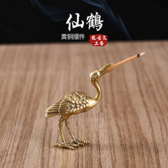 實心黃銅仙鶴香插擺件桌面線香香爐小擺件古玩小銅器裝飾工藝品