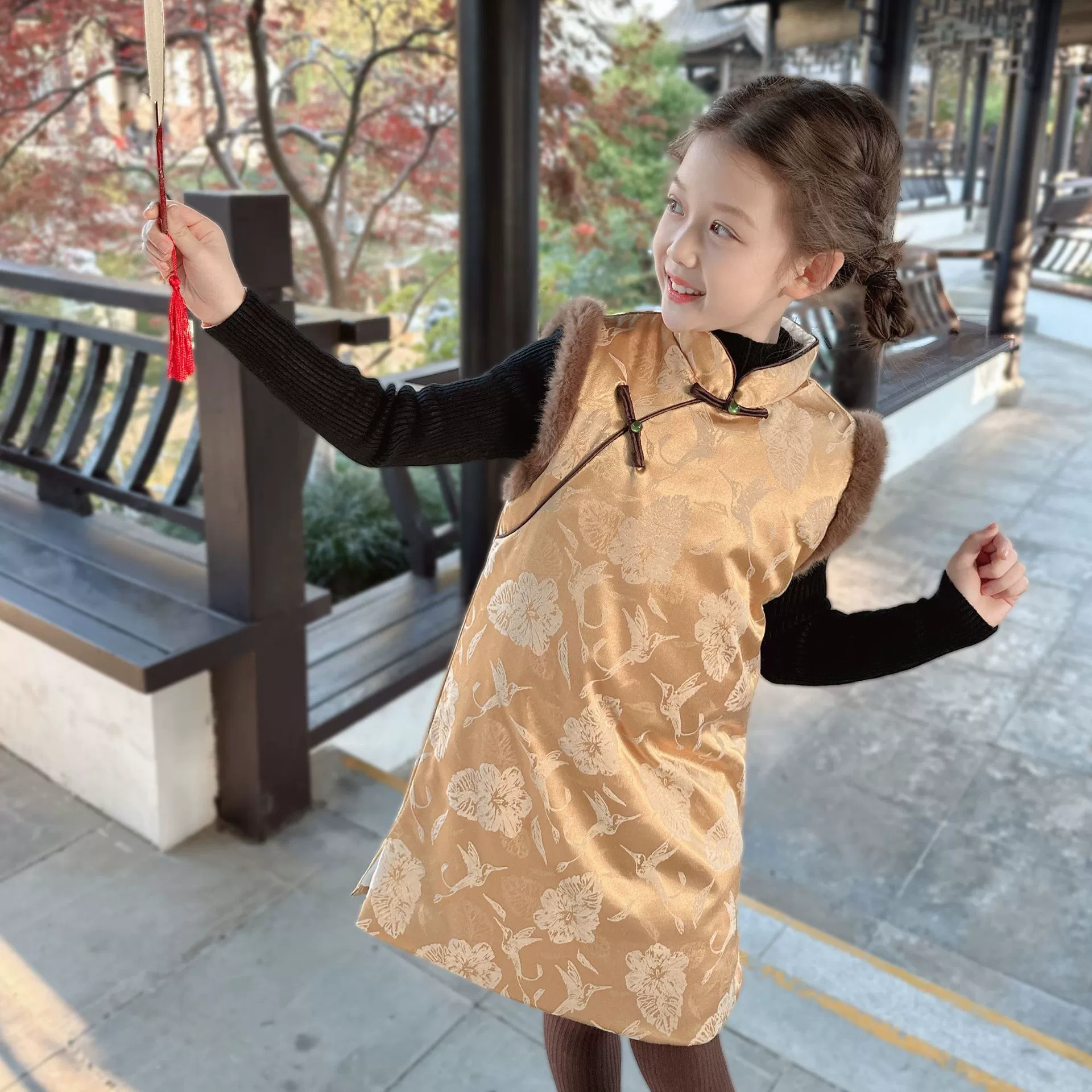 Ханфу девушка зимний чонсам юбка детка танг плюс бархатная юбка платье детское китайское платье