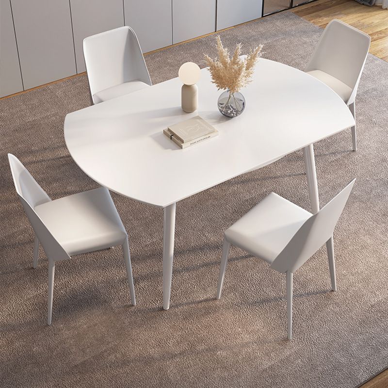 Mezcla de mesa redonda de tabla de roca blanca pura con viento crema plegable telescópico para sala de estar doméstica pequeña mesa de comedor y silla