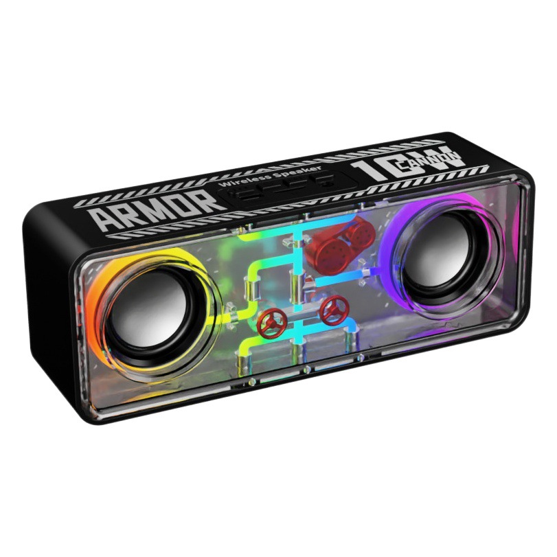 Transfronterizo Altavoz doble transparente Mech inalámbrico Bluetooth altavoz Saibo punk estilo colorido luz pequeña pistola de acero Bass Audio