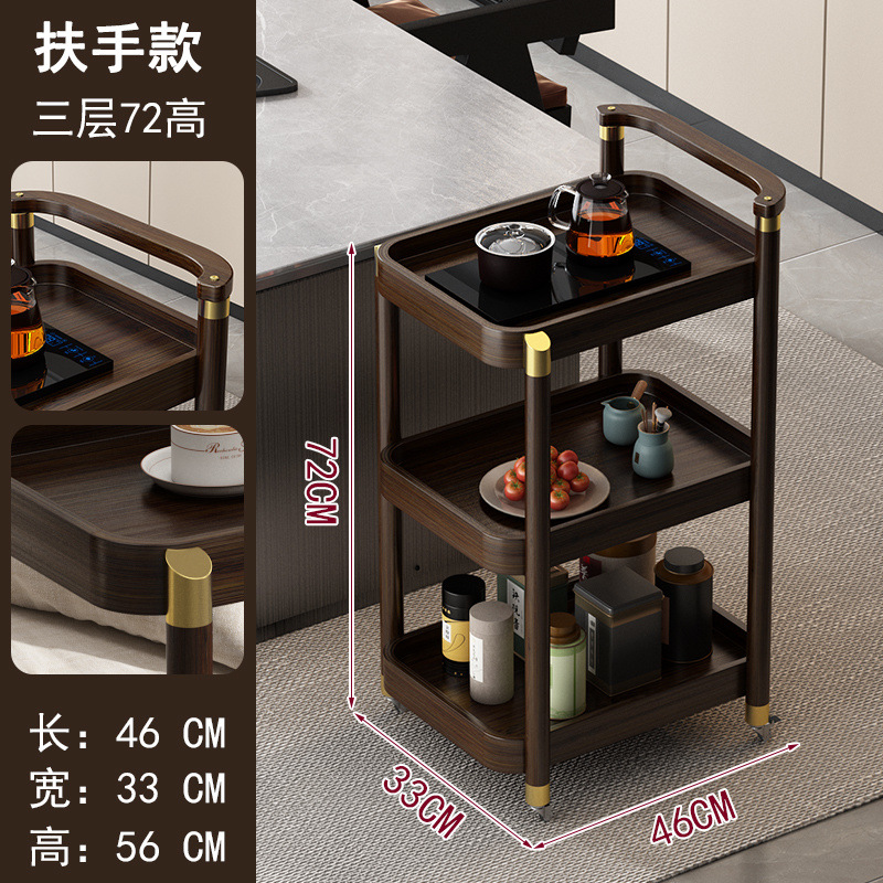 Mesa de té móvil, carrito móvil, mesa de té cuadrada ovalada redonda multicapa, varios lados de bambú, nuevo estilo chino