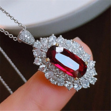 网红直播热卖新品仿真长方形红碧玺璀璨开口戒指女 吊坠项链套装