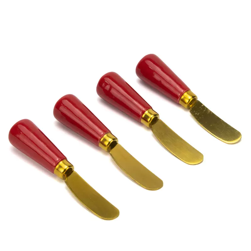 亚马逊不锈钢芝士刀 红色圣诞款陶瓷手柄奶油刀 镀金不锈钢奶酪刀