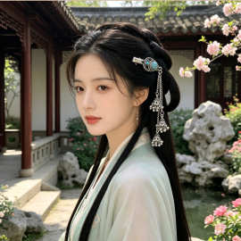 新中式古风仿松石流苏发夹女新款民族风鸟笼侧边夹苗疆写真头饰