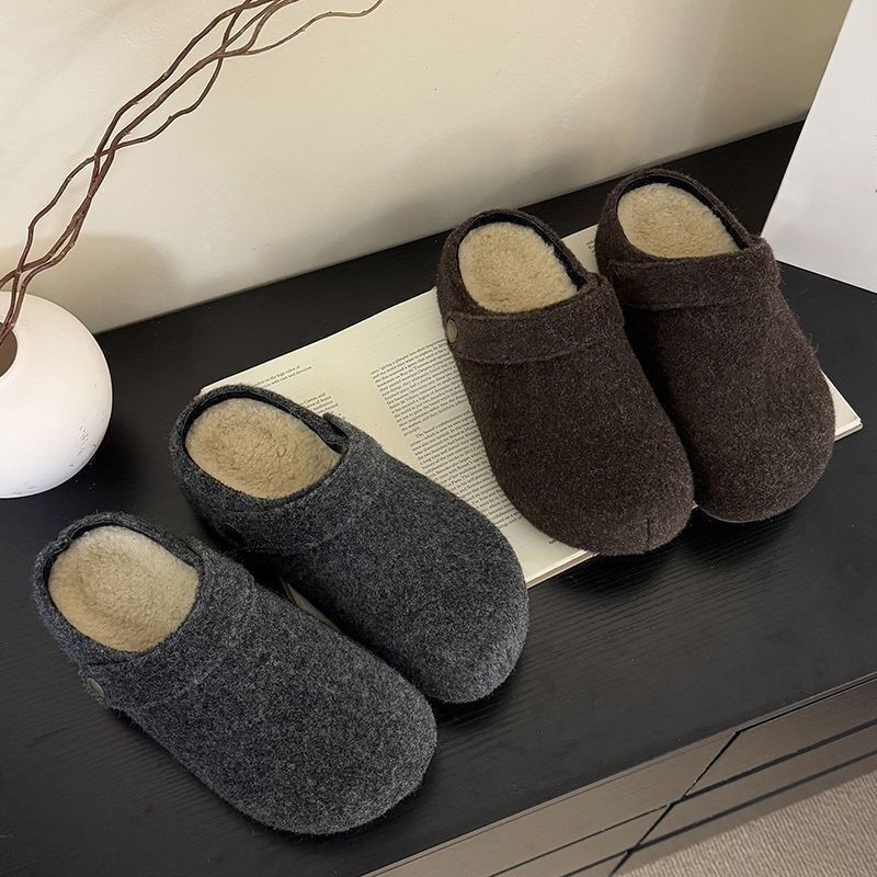 Lazy Toe-Toe Slippers for Home Office Retro Felt Boken Half Slippers 2025 Winter New Style Two-Wear Comfortable