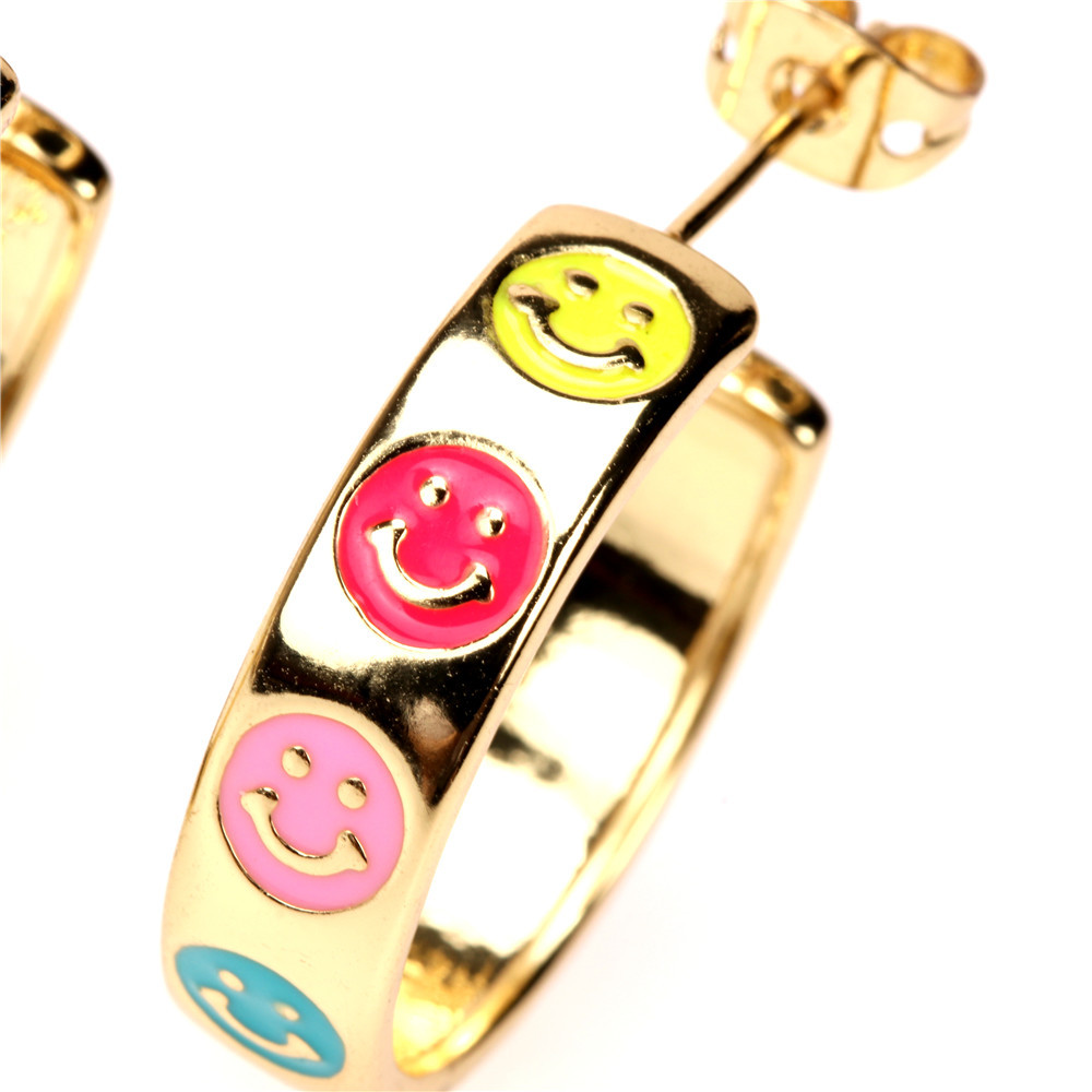 Nihaojewelry Fashion Dripping Oil Smiley Face Geometric Earrings Wholesale Jewelry display picture 12