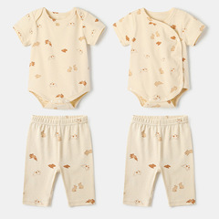 嬰兒睡衣新生兒爬服連體衣寬鬆家居服夏季短袖哈衣純棉童裝