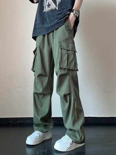 Cargo Work Pants for Youth High Street Style Men - Spring and Summer Men's Retro Work Pants