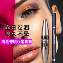 Cross-border shedoes anti-sweat, non-smudge-proof, non-removable, long, curly, thick mascara and eyeliner set